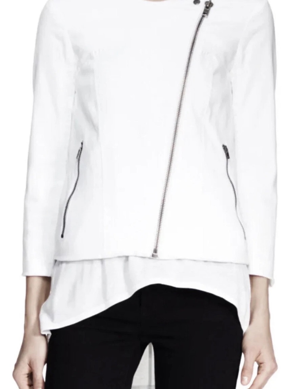 Helmut Lang White Asymmetric Zip Moto Jacket